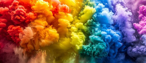 Abstract water painting, color mist. Magic spell mystery. Bold colors rainbow contrast vapor floating colors, splash cloud explosion texture background banner illustration watercolor