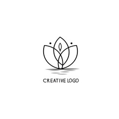 Minimal drawn floral botanical lotus flower logo line art.Abstract line art drawing, Trendy elements of flower, black and white line art icon,Vector illustration minimalist design.
