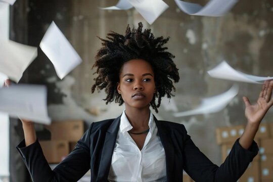 Dedicated African American Woman Juggling Work and Family Responsibilities - Powered by Adobe