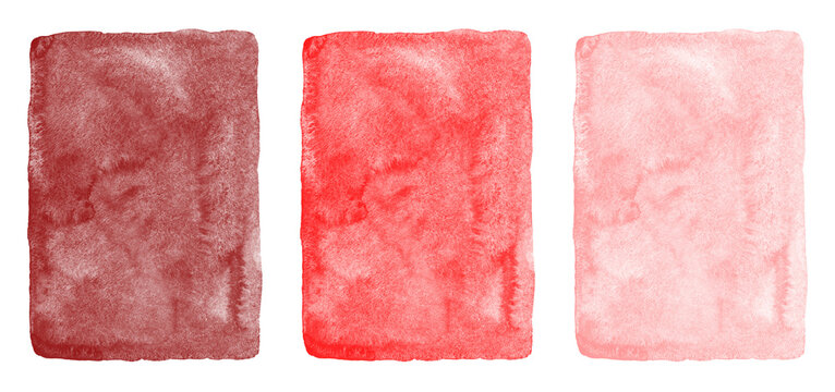 Red watercolor backgrounds set. Hand drawn maroon, blush pink, scarlet watercolour textures with aquarelle stains. Painted rectangle social media, text frame templates collection. Artistic edge.