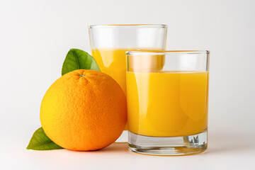 Two glasses of orange juice on white background. Fruit concept.