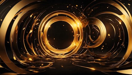 A black and gold oval frame with a glowing light on the inside edges, set against a beige background.


