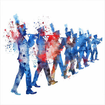 recommend clip art: Watercolor Marching Band, Silhouette Style, Red White and Blue Colors, Celebration and Parade Theme