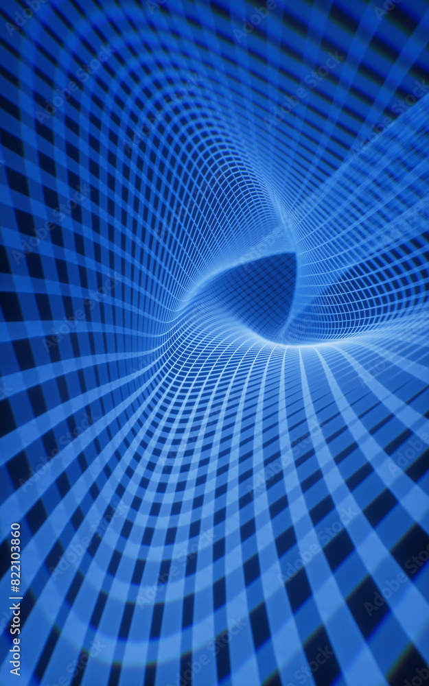 Poster triangle technology grid tunnel, 3d rendering.
