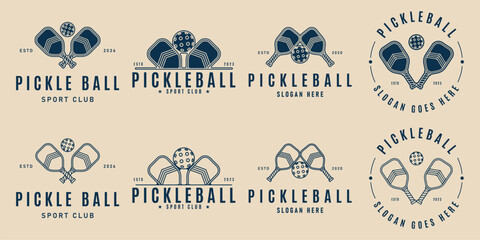 set of pickle ball logo with rackets and ball icon template vector illustration graphic design