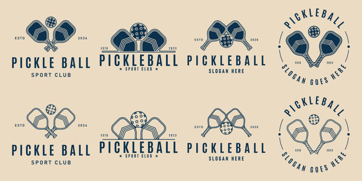 set of pickle ball logo with rackets and ball icon template vector illustration graphic design