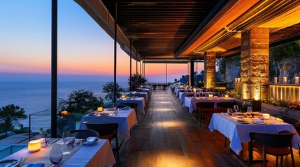 Luxury restaurant near the sea UHD wallpaper