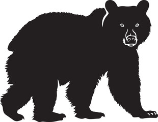 Bear illustration, solid black silhouette transparent background