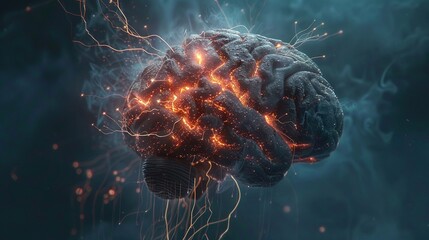 Floating of the brain glowing UHD wallpaper