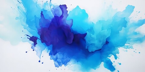 Abstract blue splash watercolor on white background, Blue ink watercolor splash texture, blue ink stain, Blue ink splatter, banner