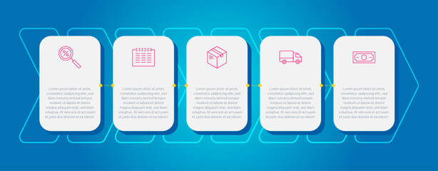 Arrow process Infographics with five steps and colorful elements. Thin line vector icons. Data graphs for flow charts, presentations and UI