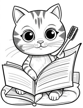 recommend clip art: coloring page for kids with a cute cat