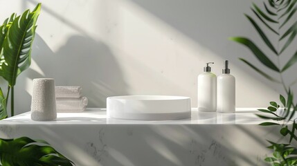 Fototapeta premium Chic Acrylic Podium, front view focus, with a modern style, perfect for highlighting wellness and spa products