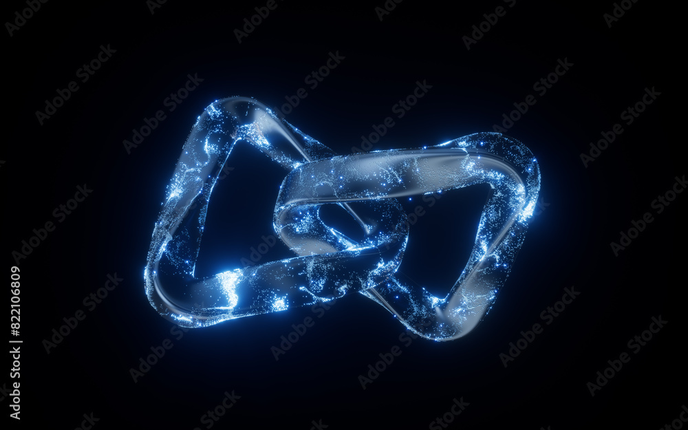 Poster abstract curve geometry with flowing particles, 3d rendering.