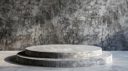 Fototapeta premium Industrial Concrete Podium, front view focus, with a rugged charm, ideal for presenting wellness and spa products