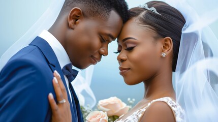 Portrait of a bride and groom on their wedding day