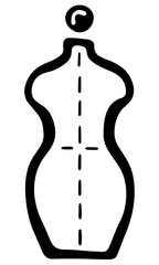 White Female Sewing Mannequin. Black and white Icon. Hand drawn vector illustration on white background.