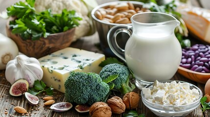 Foods rich in calcium such as sardines bean dried figs almonde cottage cheese hazelnuts parsley leaves blue poppy seed broccoli cabbage cheese milk