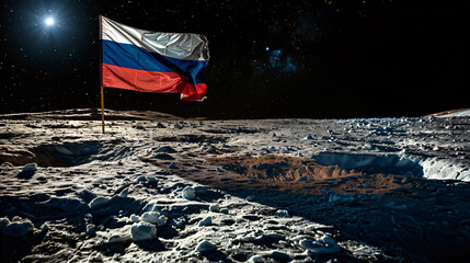 A Russian flag on the moon, Russian moon mission, moon exploration
