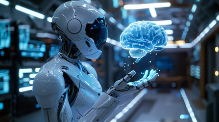 Fototapeta premium ホログラムの頭脳とアンドロイド