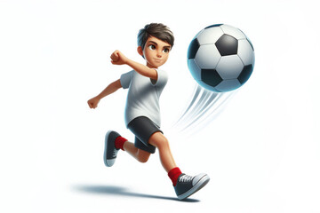 Naklejka premium Boy swinging a soccer ball Isolated on white background