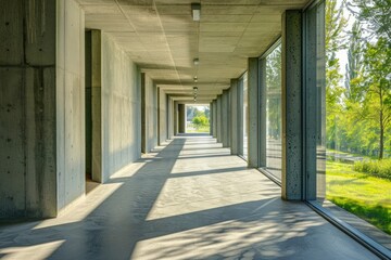 concrete hallway with a park background. For product display
