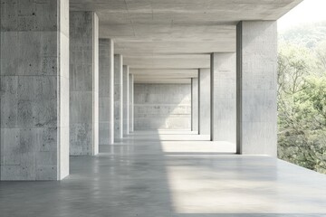 Fototapeta premium concrete hallway with a park background. For product display