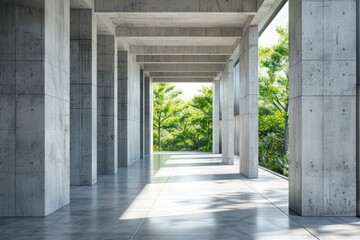 Obraz premium concrete hallway with a park background. For product display