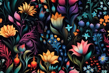 Paisley watercolor floral pattern tile: flowers, flores, tulips, leaves. Oriental indian traditional hand painted water color whimsical seamless print, ceramic design.