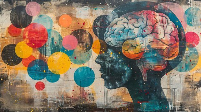 Abstract art collage with brain illustrations and thought bubbles, symbolizing the complexity of the thought process