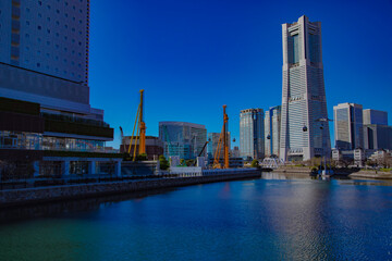 Cranes at the under construction near the bay area in Yokohama