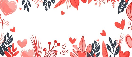 Doodle style Floral Border Design with Blank Space for Valentine s Day Message Background