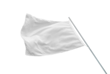 A white flag flutters in the wind, isolated, transparent. Perfect for state or advertising flag mockup