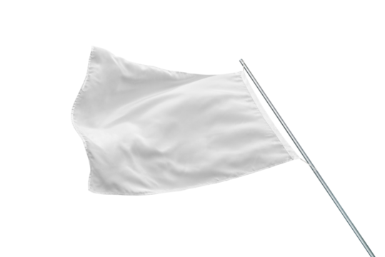 A white flag flutters in the wind, isolated, transparent. Perfect for state or advertising flag mockup