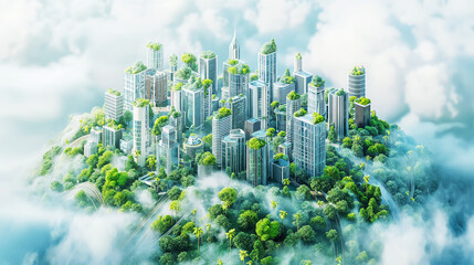 Cityscape with Green technology. Environmental technology concept. Sustainable development goals Coexistence between the city and green nature