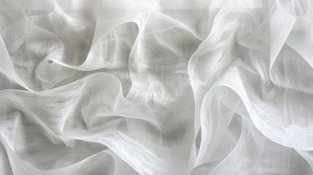 Close-up view of a white, sheer fabric with a delicate, wavy texture