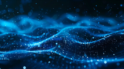 Digital Blue Wave Background. Glowing blue digital wave pattern on a dark background, representing futuristic technology and big data flow concepts.