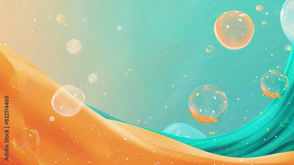 Poster a festive background with shiny, multicolored bubbles like floating baubles. colors range from metal