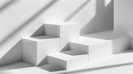 A series of block shapes casting dynamic shadows on a white background. 