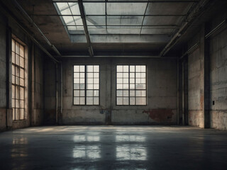Industrial-style background, Empty concrete room with ceiling window