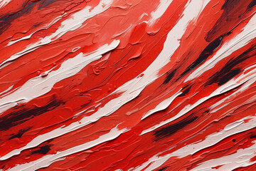 A dynamic composition of abstract acrylic paint in red and black, evoking energy and movement