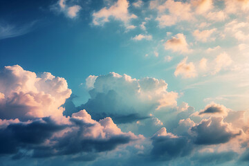 Tranquil sky scene with clouds illuminated by sunlight, giving a sense of calmness