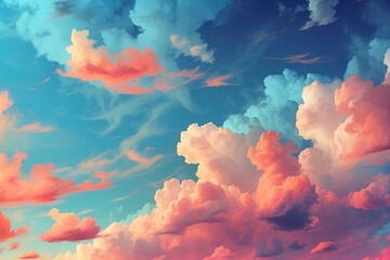 Surreal clouds in shades of pink and blue, creating a dreamlike scene in the sky