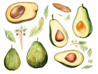 Fresh Avocado with Leaves Illustration