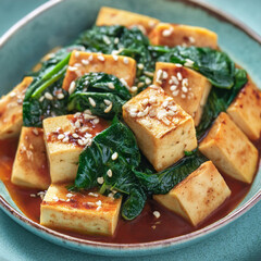 sesame Tofu spinach chinese appetizer vegetarian healthy food ad photo