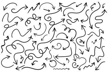 Hand drawn line arrows.Sketch arrow  icons set. Vector