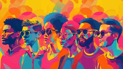 Fototapeta premium Vibrant Diversity: Pop Art LGBT Illustration of Young People