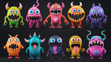 Fototapeta premium Asset of monster for slot game or game element isolation on dark background, Illustration.
