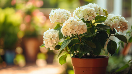 Hortensia plant with beautiful flowers growing outdoor