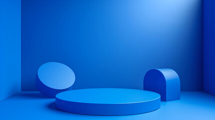 3d rendering of a blue podium on a blue studio background, Premium minimal podium studio background for product display, Abstract Background Scene 3d Render for product advertise
